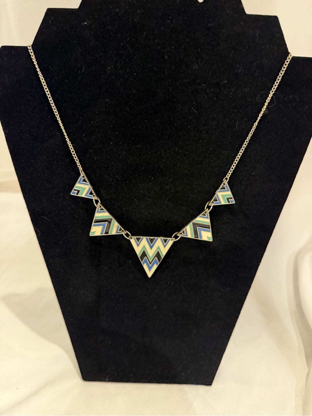 Geometric Chevron Triangle Pendant Necklace in Blue and Green